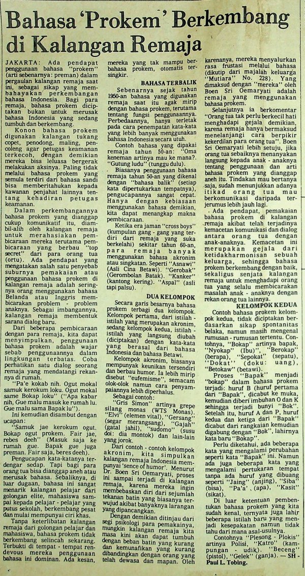Bahasa "Prokem" Berkembang di Kalangan Remaja