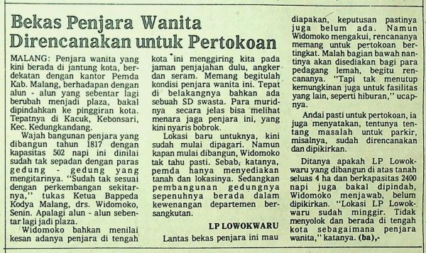 Bekas Penjara Wanita Direncanakan untuk Pertokoan