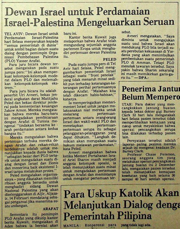 Dewan Isreal untuk Perdamaian Israel-Palestina Mengeluarkan Seruan