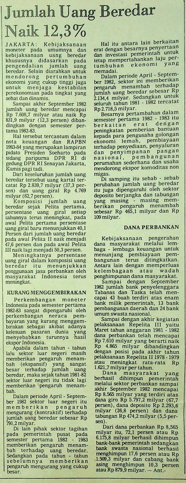 Jumlah Uang beredar Naik 12,3%