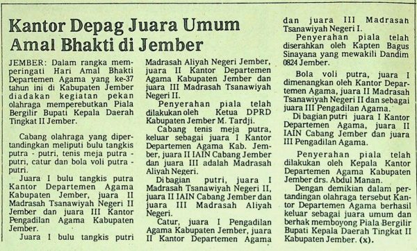 Kantor Depag Juara Umum Amal Bakti Jember