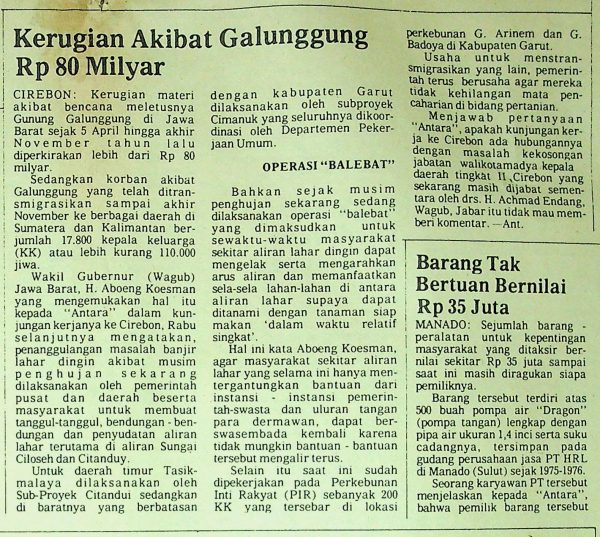 Kerugian Akibat Galunggung Rp 80 Miliyar