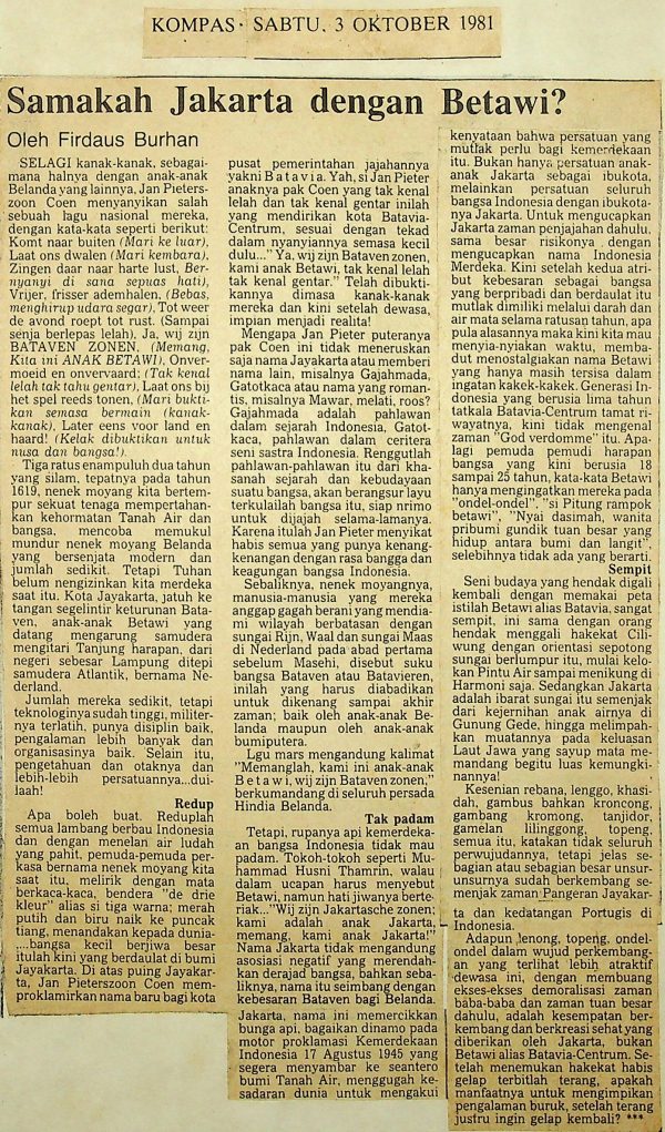 Samakah Jakarta dengan Betawi?