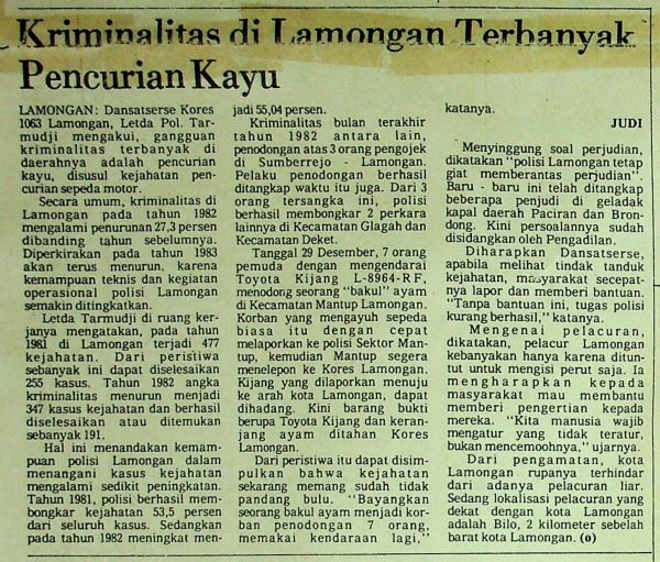 Kriminalitas di Lamongan Terbanyak Pencurian Kayu