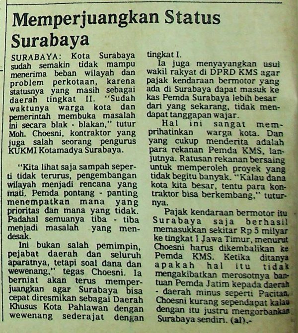 Memperjuangkan Status Surabaya