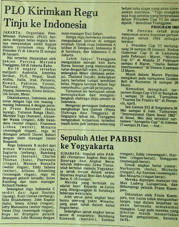 PLO Kirimkan Regu Tinju ke Indonesia