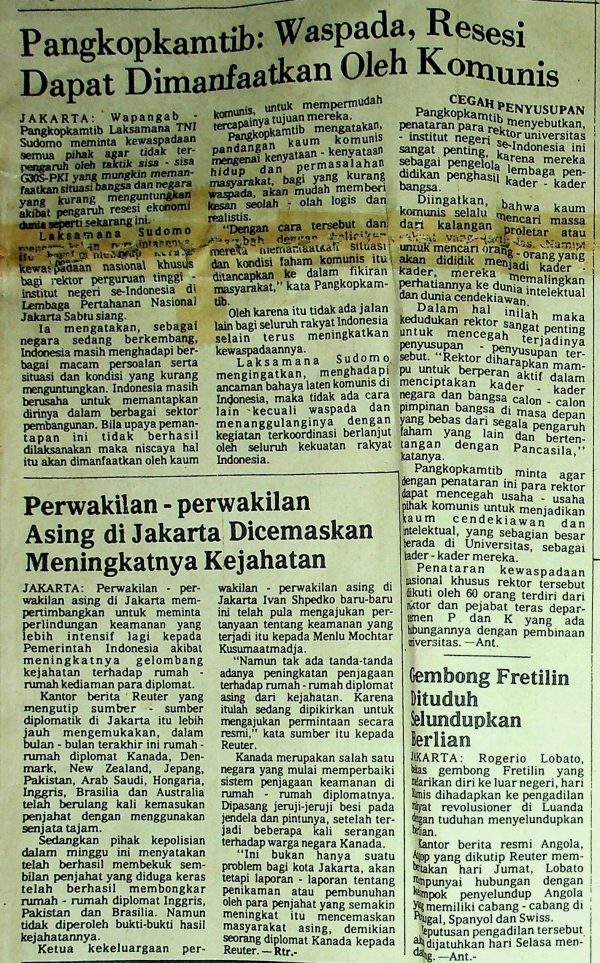 Pangkopkamtib: Waspada, Resesi Dapat Dimanfaatkan Oleh Komunis