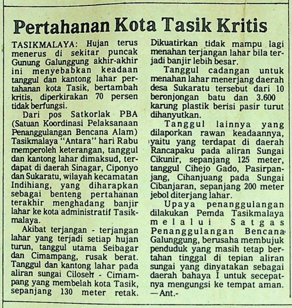 Pertahanan Kota Tasik Kritis
