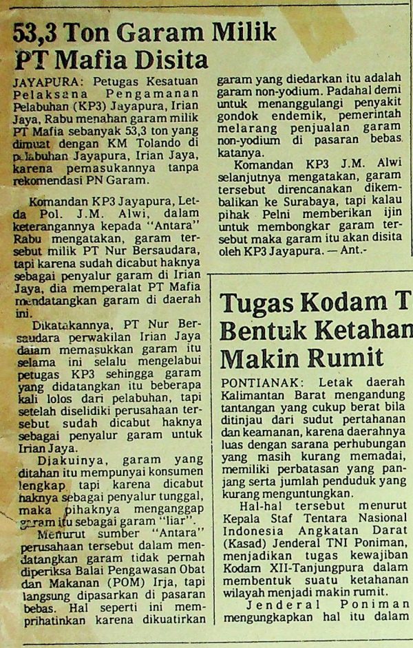 53,3 Ton Garam Milik PT Mafia Disita