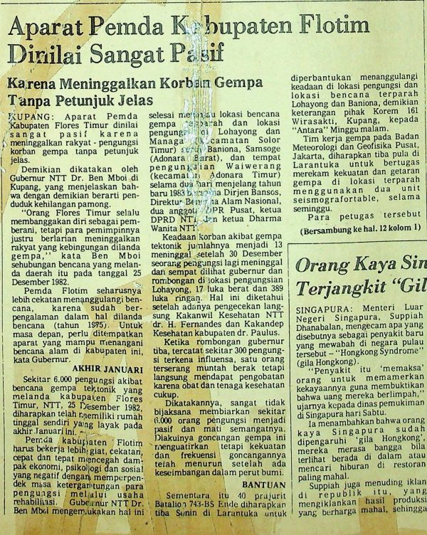Aparat Pemda Kabupaten Flotim dinilai sangat pasif karena meninggalkan korban gempa tanpa petunjuk jelas