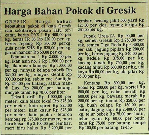 Harga Bahan Pokok di Gresik
