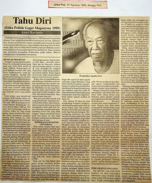 Tahu Diri (Etika Politik Geger Magsaysay 1995)