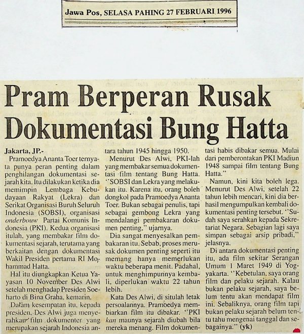 Pram Berperan Rusak Dokumentasi Bung Hatta