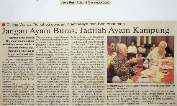 Dialog Warga Tionghoa dengan Pramoedya dan Ben Anderson: Jangan Ayam Buras, Jadilah Ayam Kampung