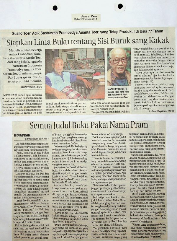 Susilo Toer, Adik Sastrawan Pramoedya Ananta Toer, yang Tetap Produktif di Usia 77 Tahun: Siapkan Lima Buku tentang Sisi Buruk sang Kakak