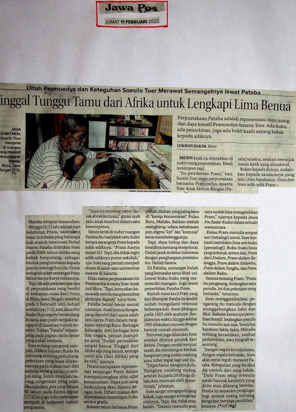 Ultah Pramoedya dan Keteguhan Soesilo Toer Merawat Semangatnya Lewat Pataba: Tinggal Tunggu Tamu dari Afrika untuk Lengkapi Lima Benua