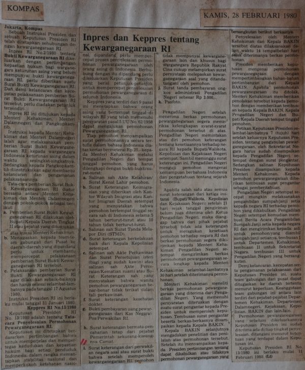Inpres dan Keppres tentang Kewarganegaraan RI