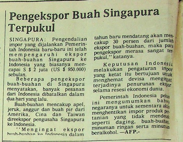 Pengekspor Buah Singapura Terpukul