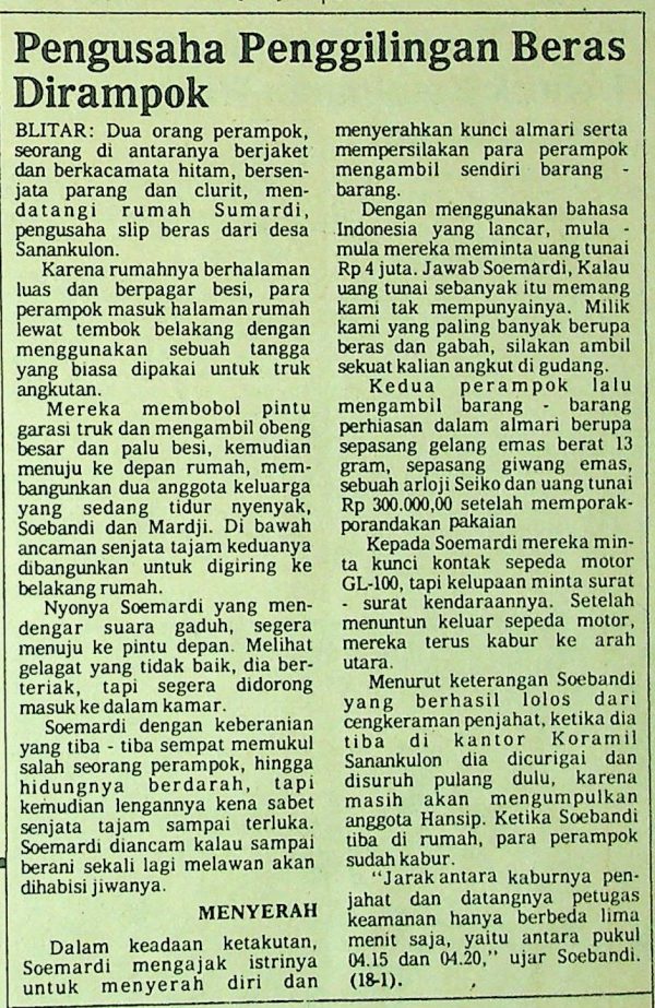 Pengusaha Penggilingan Beras Dirampok