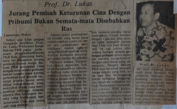 Prof. Dr. Lukas: Jurang Pemisah Keturunan Cina dengan Pribumi Bukan Semata- mata Disebabkan Ras