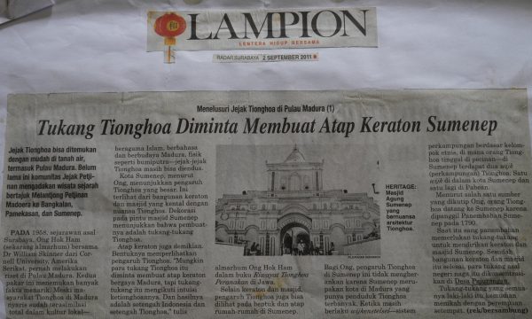 Menelusuri Jejak Tionghoa di Pulau Madura (1): Tukang Tionghoa Diminta Membuat Atap Keraton Sumenep