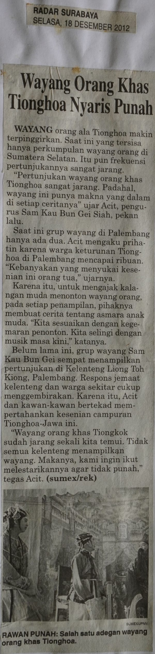 Wayang Orang Khas Tionghoa Nyaris Punah