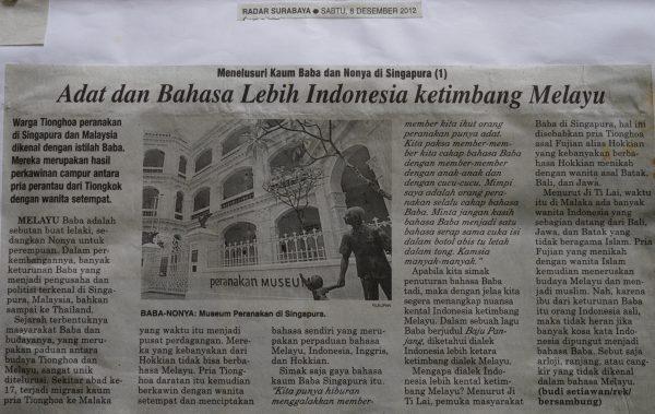 Menelusuri Kaum Baba dan Nonya di Singapura (1): Adat dan Bahasa Lebih Indonesia ketimbang Melayu