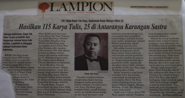 126 Tahun Kwee Tek Hoay, Sastrawan Besar Melayu- China (3): Hasilkan 115 Karya Tulis, 25 di Antaranya Karangan Sastra