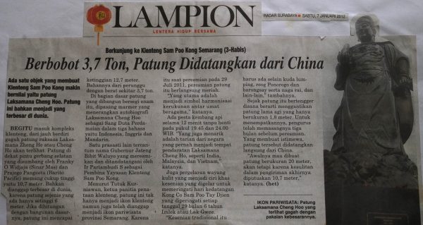 Berkunjung ke Klenteng Sam Poo Kong Semarang (3): Berbobot 3,7 Ton, Patung Didatangkan dari China
