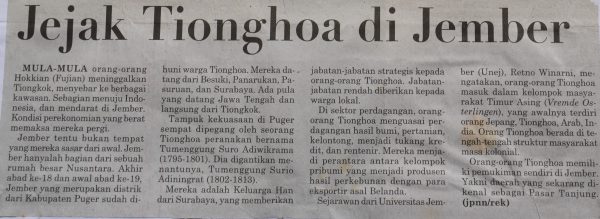 Jejak Tionghoa di Jember