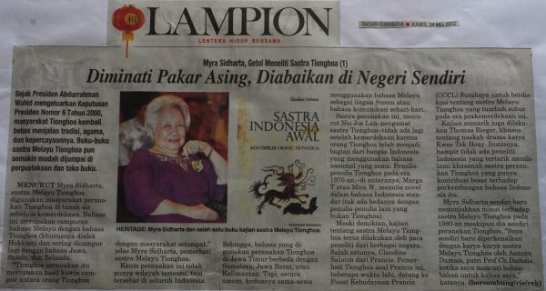 Myra Sidharta, Getol Meneliti Sastra Tionghoa (1): Diminati Pakar Asing, Diabaikan di Negeri Sendiri