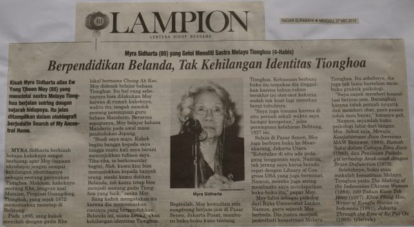 Myra Sidharta (85) yang Getol Meneliti Sastra Tionghoa (4- Habis): Berpendidikan Belanda, Tak Kehilangan Identitas Tionghoa
