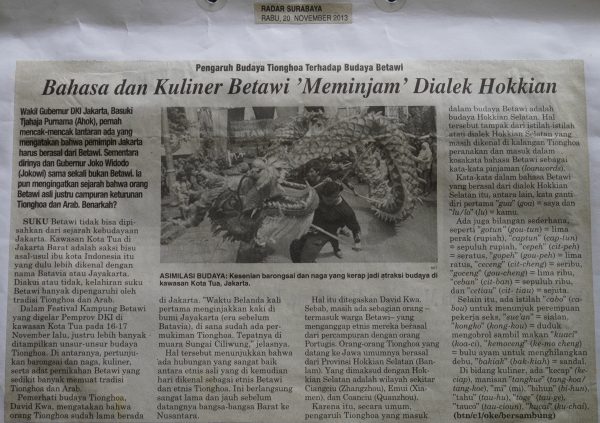 Pengaruh Budaya Tionghoa Terhadap Budaya Betawi: Bahasa dan Kuliner Betawi 'Meminjam' Dialek Hokkian