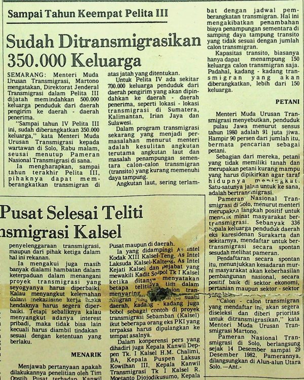 Sampai Tahun Keempat Pelita III : Sudah Ditrasmigrasikan 350.000 Keluarga