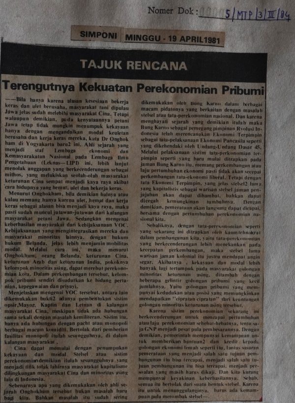 Terengutnya Kekuatan Perekonomian Pribumi