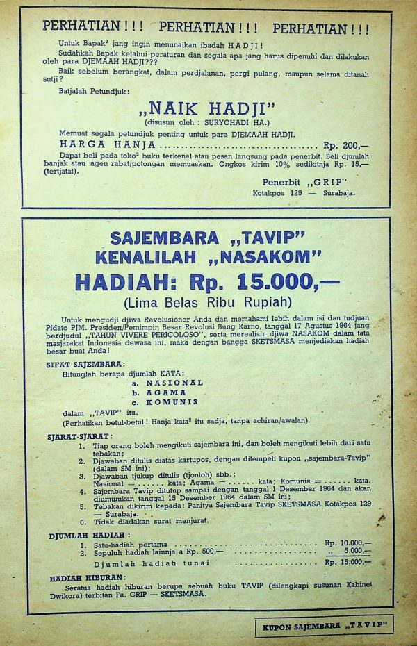 Sayembara "TAVIP" Kenalilah "NASAKOM" Hadiah Rp. 15.000