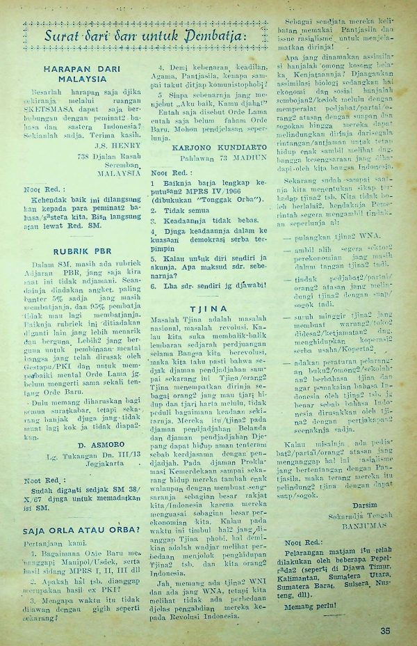 Surat dari dan untuk Pembaca - Cina