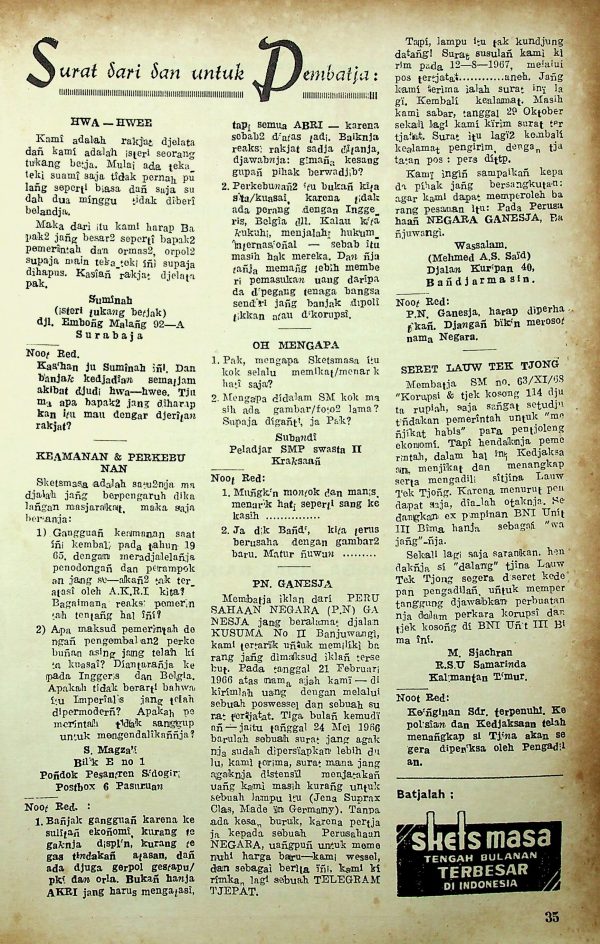 Surat dari dan untuk Pembaca - Hwa Hwee