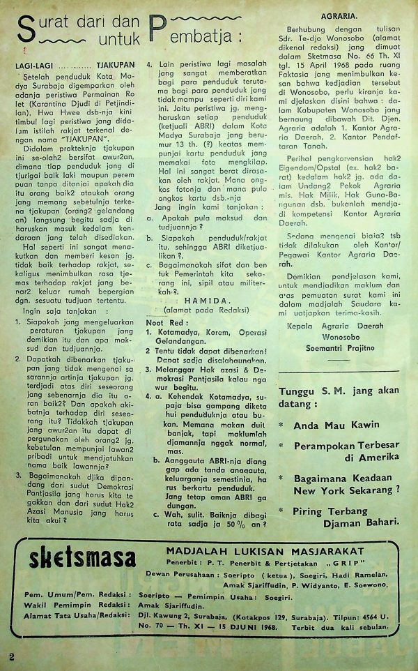 Surat dari dan untuk Pembaca - lagi-lagi  Tjakupan