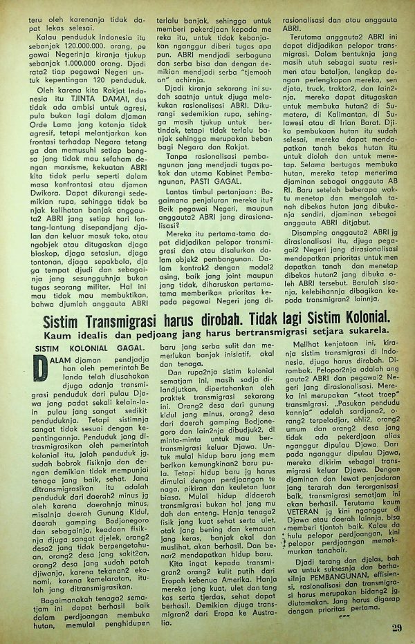 Sistem Transmigrasi harus Dirubah. Tidak lagi Sistem Kolonial.