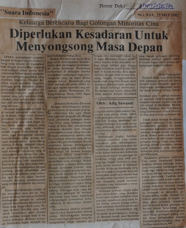 Keluarga Berencana Bagi Golongan Minoritas Cina, Diperlukan Kesadaran untuk Menyosong Masa Depan