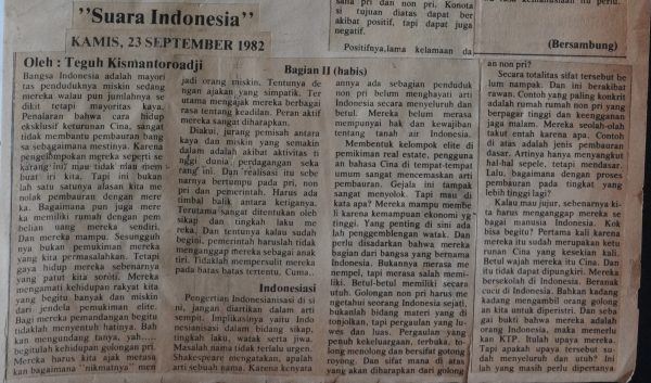 Dari Pembauran ke Pembauran: Perlu Realisasi dan Indonesianisasi (II-Habis )
