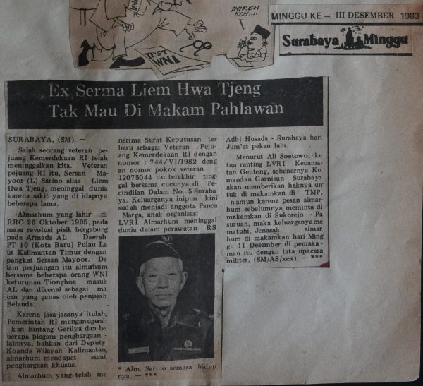 Ex Serma Liem Hwa Tjeng Tak Mau di Makam Pahlawan