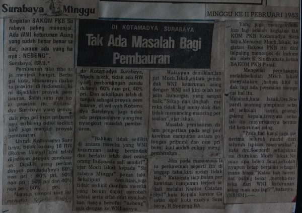 Di Kotamadya Surabaya Tak Ada Masalah Bagi Pembauran