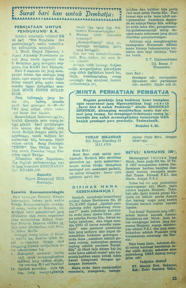 Surat dari dan untuk Pembaca