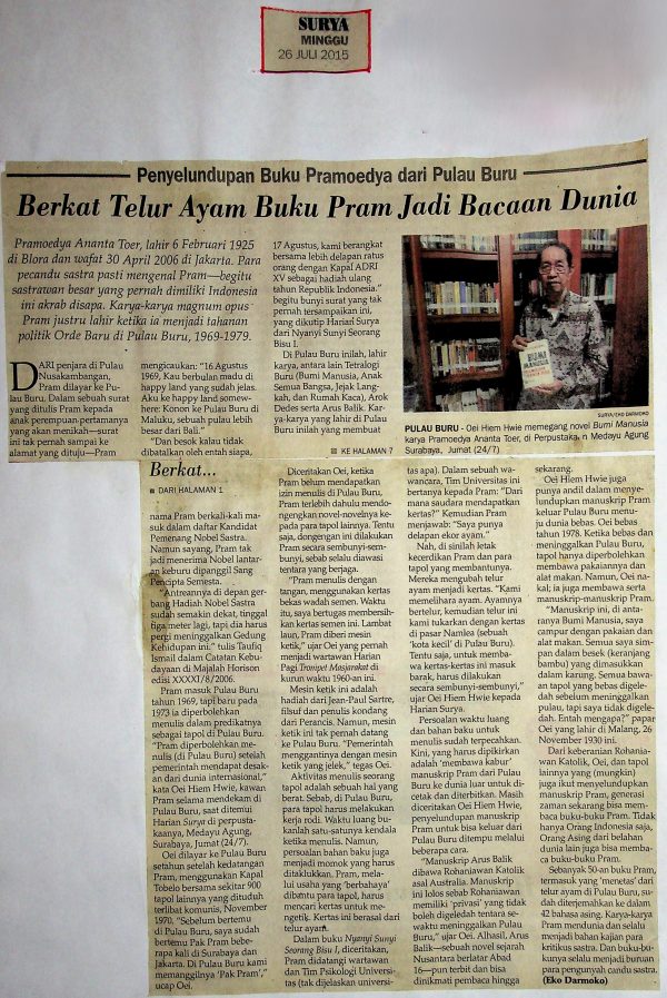 Penyelundupan Buku Pramoedya dari Pulau Buru: Berkat Telur Ayam Buku Pram Jadi Bacaan Dunia